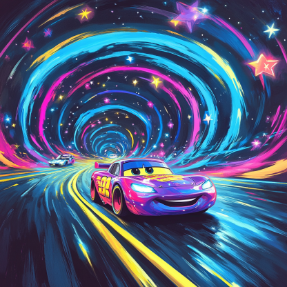 Lightning McQueen Neon Space Tunnel Race paint by numbers