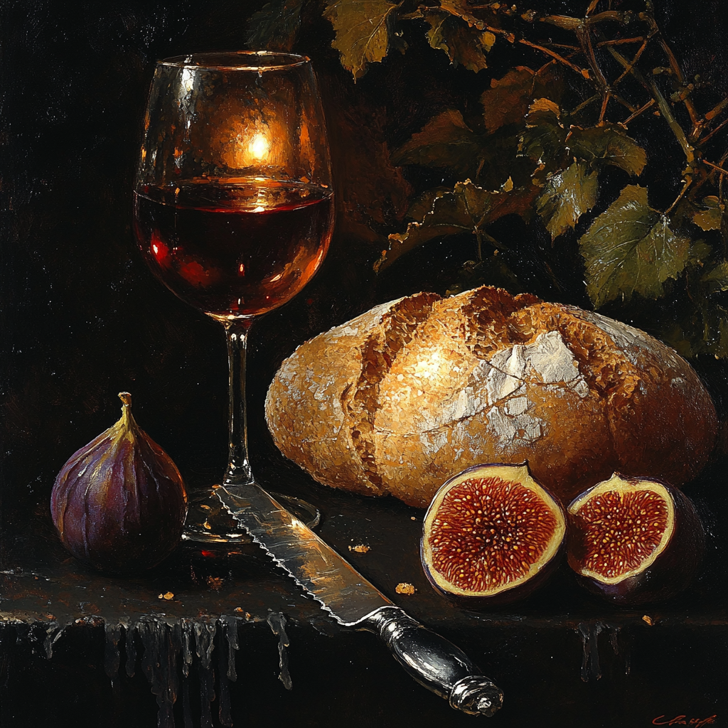 Caravaggio Inspired Candlelit Still Life With Bread And Wine Paint by numbers art