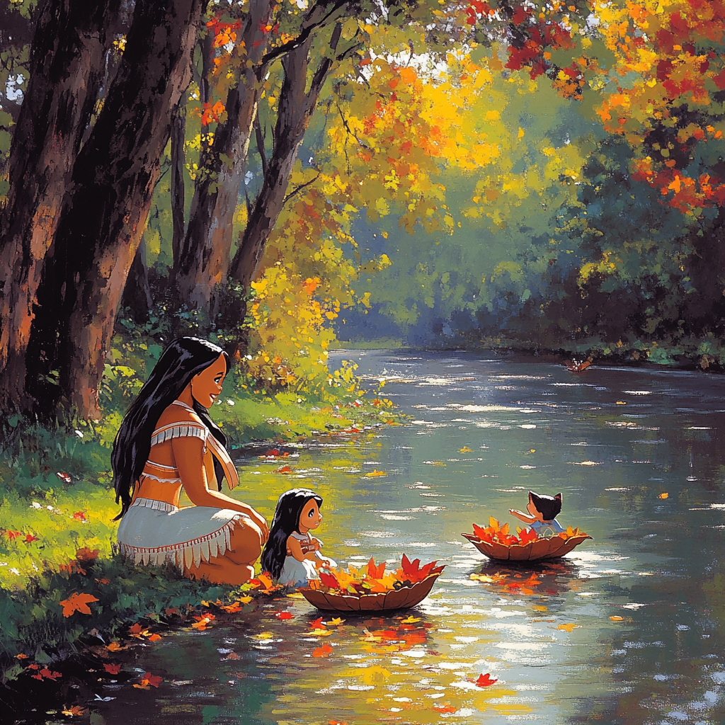 Pocahontas And Meeko Riverbank Leaf Boats Paint by numbers art