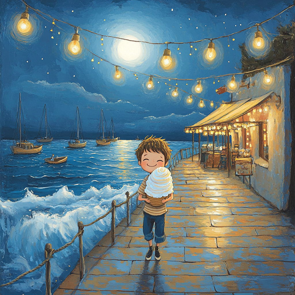 Luca Seaside Moonlit Gelato Walk painting number kit