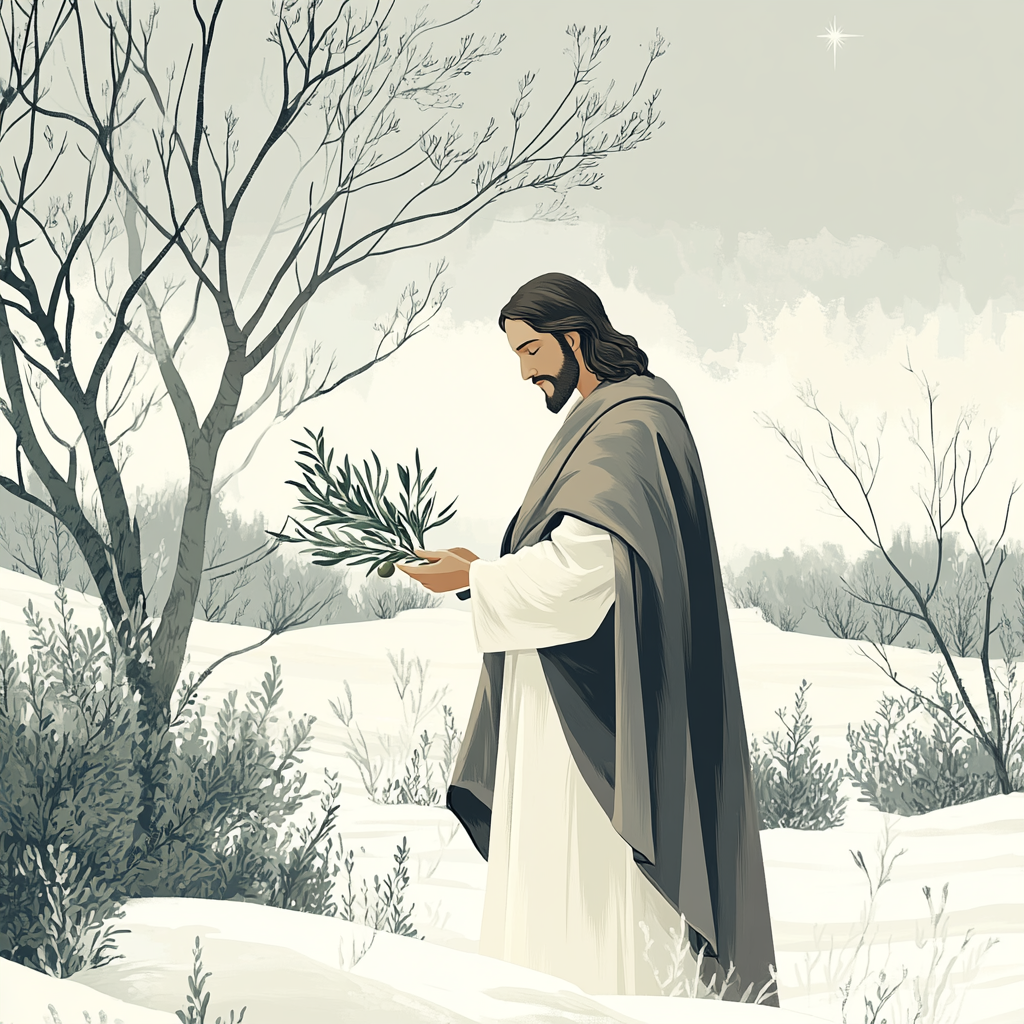 Winter Olive Branch Jesus In Gentle Silence paint by color