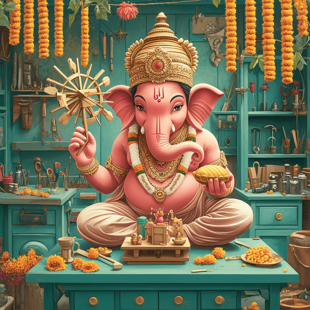 Windmill Workshop With Ganesha Painting by numbers kit