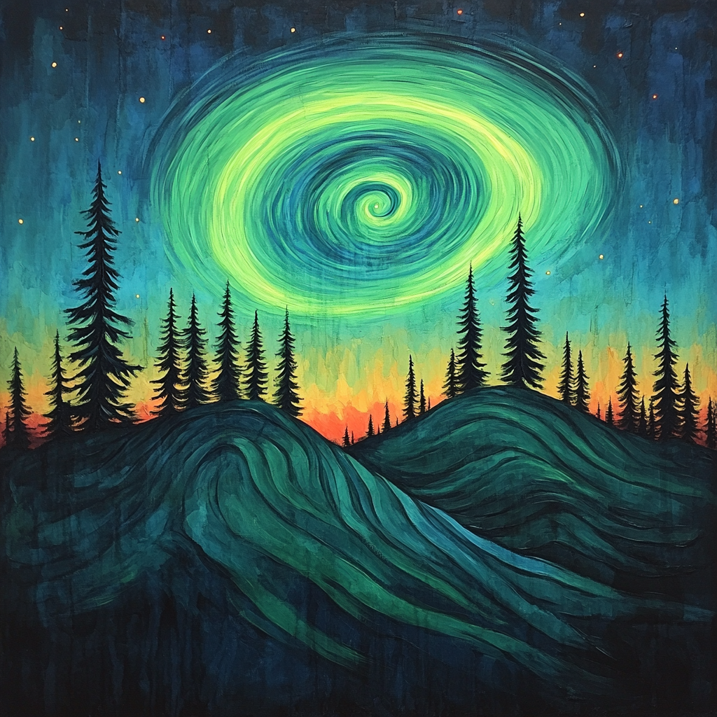 Edvard Munch Inspired Aurora Over Trembling Pine Ridge Painting by numbers kit