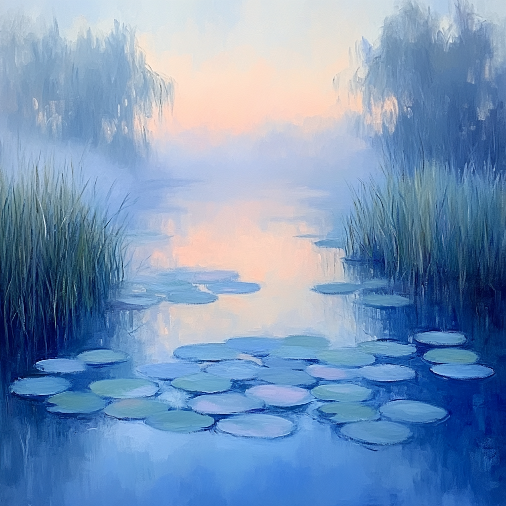 Claude Monet Inspired Frostlit Waterlily Dawn paint by color