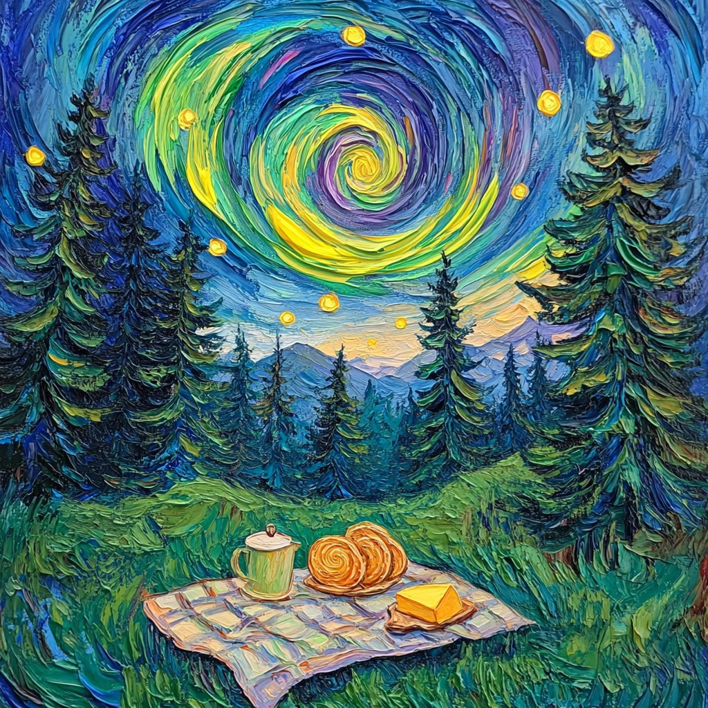 Van Gogh Inspired Aurora Forest Picnic paint by numbers