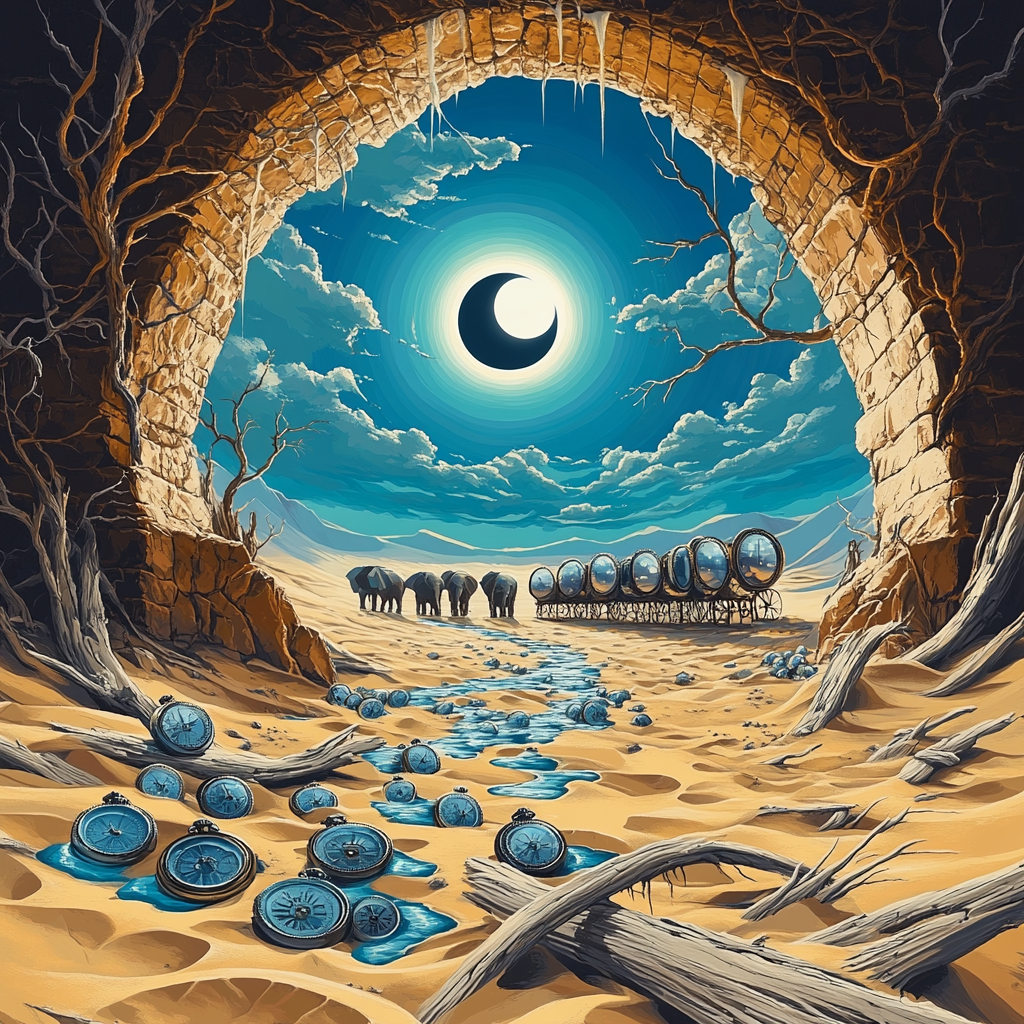 Salvador Dali Inspired Desert Eclipse Clockwork Number painting