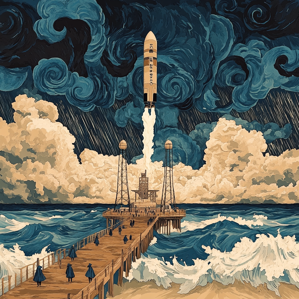 Hokusai Inspired Storm Over Rocket Harbor paint by number