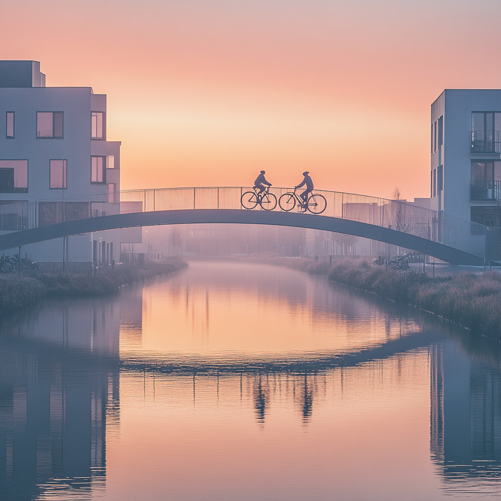 Copenhagen Bicycle Bridge At Sunrise - Copenhagen, Denmark paint by color