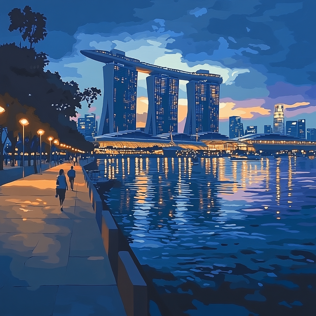 Blue Hour At Marina Bay Sands Waterfront Promenade Singapore painting number kit