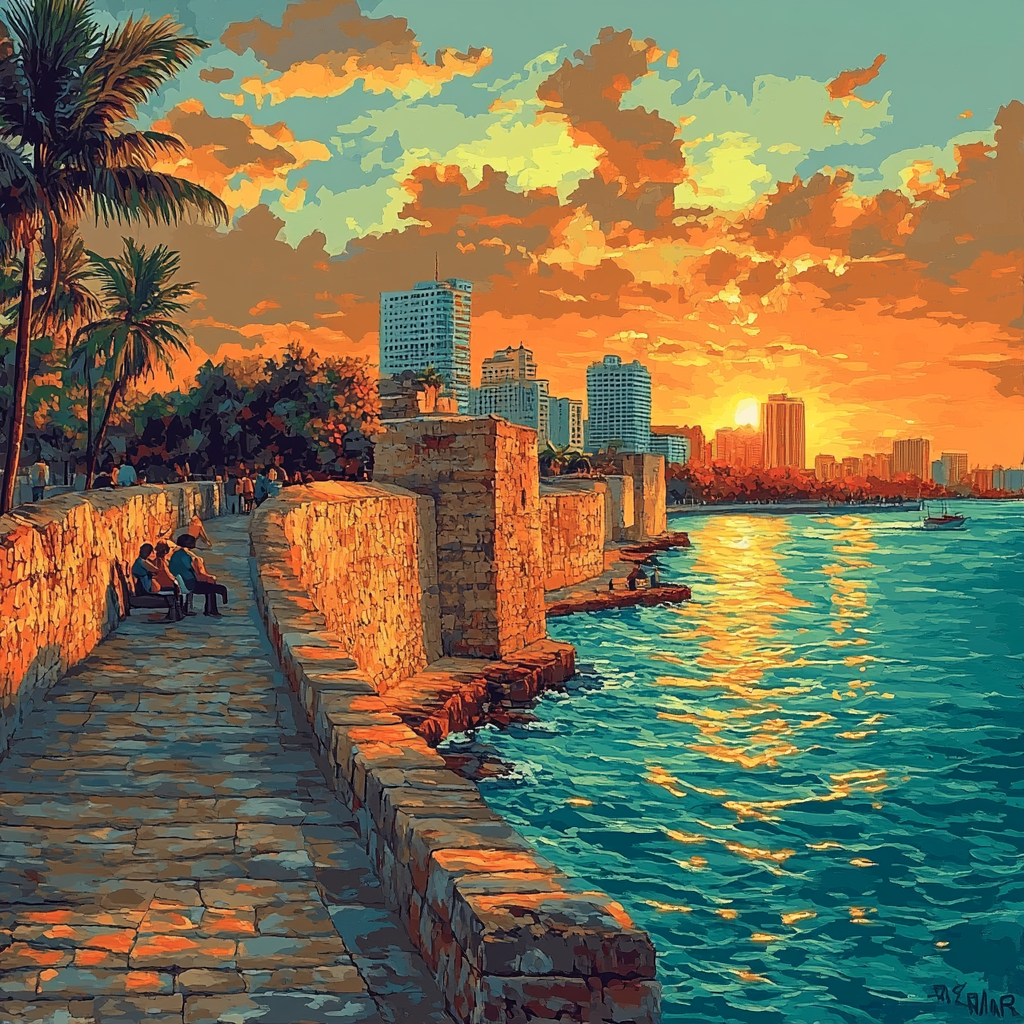 Sunset Over The City Walls Of Cartagena Colombia Painting by numbers kit