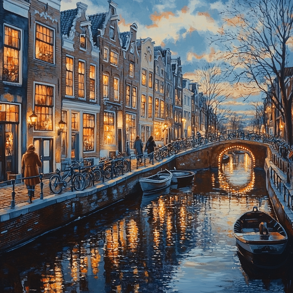 Canal Ring At Dusk In Jordaan Amsterdam Netherlands Numbered painting kits