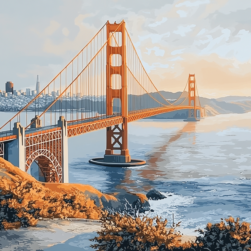 Foggy Morning At The Golden Gate Bridge Overlook San Francisco United States Numbered painting kits