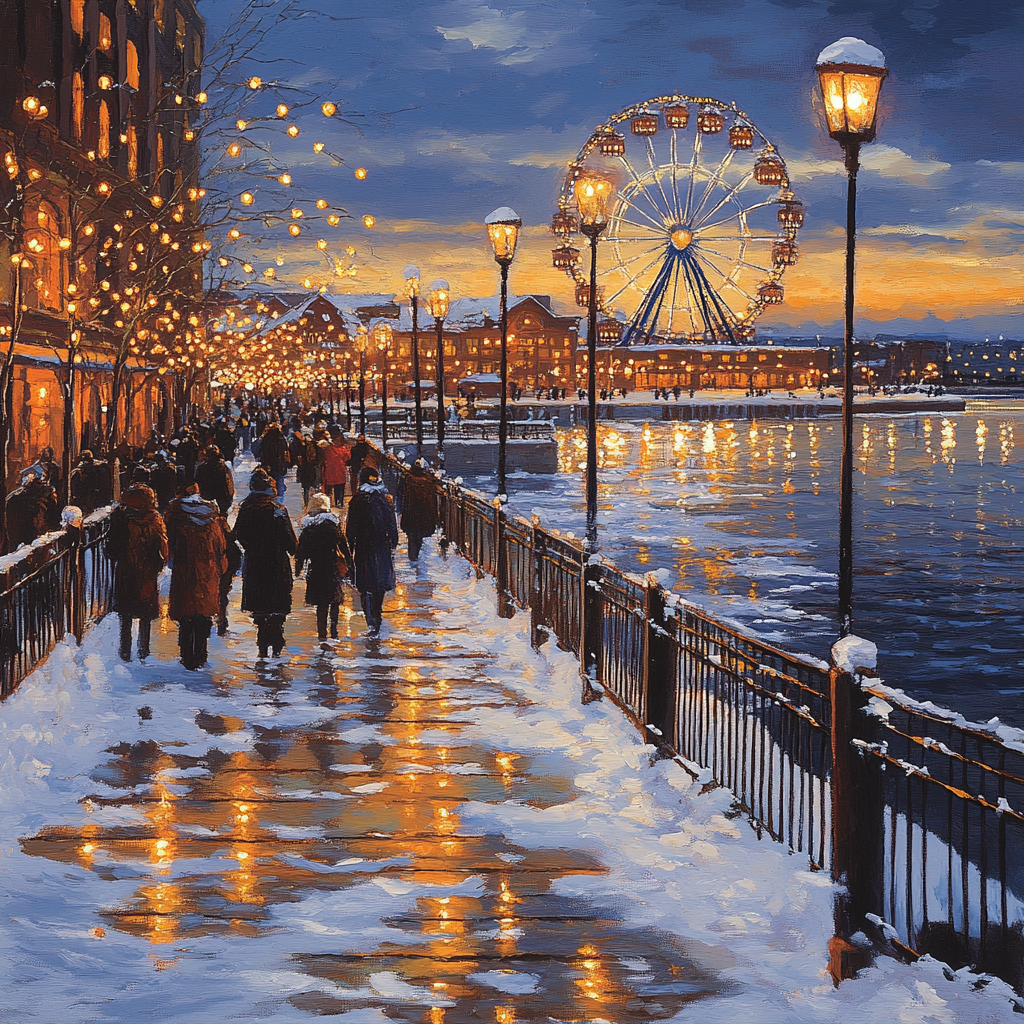 Winter Lights At The Old Port Promenade Montreal Canada painting number kit