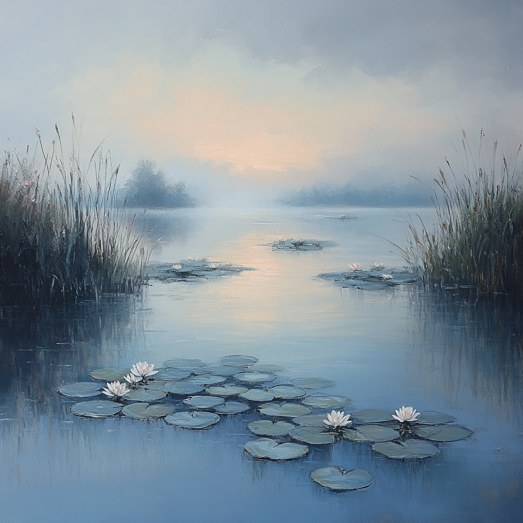 Claude Monet Inspired Waterlilies In Pearl Mist At Dawn Numbered painting kits