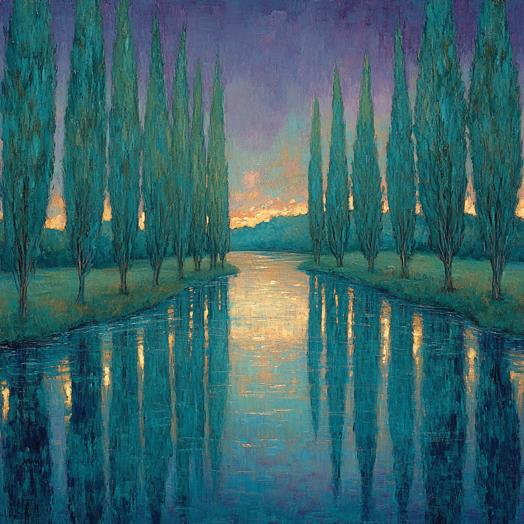 Claude Monet Inspired Poplar Riverbank In Violet Twilight Paint by numbers kits