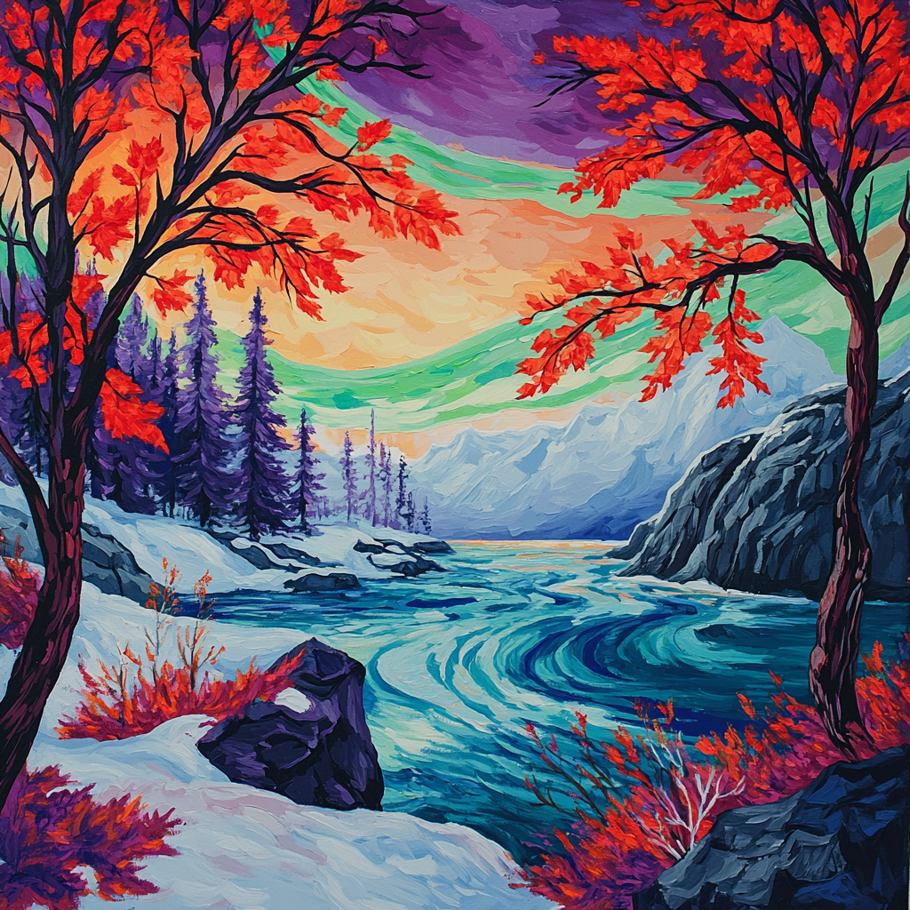 A.Y. Jackson Inspired Aurora Thaw Over Shield Rapids painting number kit