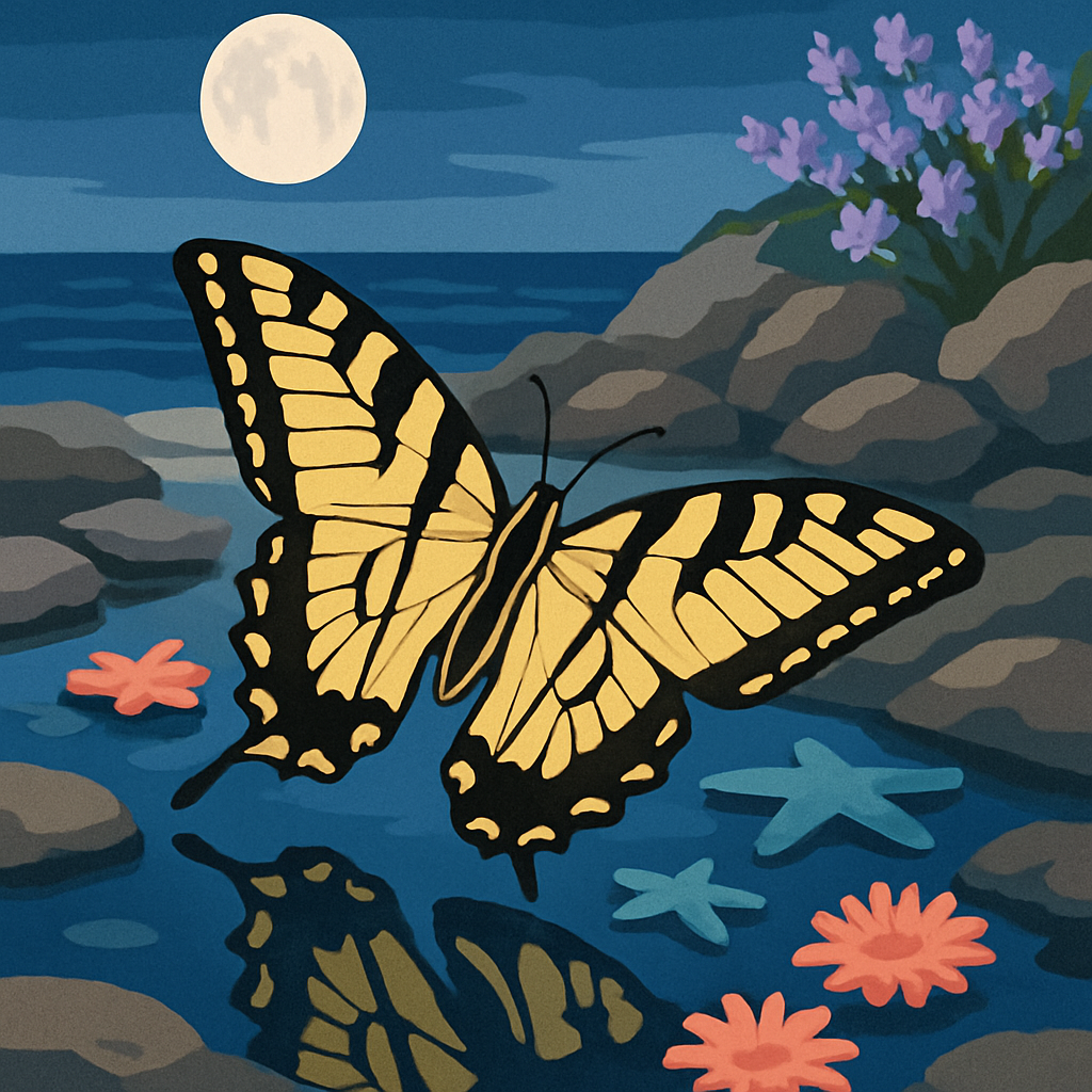 Moonlit Tidepool With Butterfly Shadows DIY paint by numbers