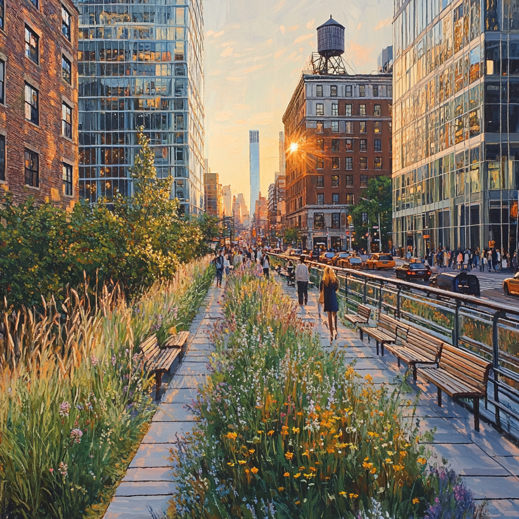 High Line Park At Golden Hour New York City United States DIY paint by numbers