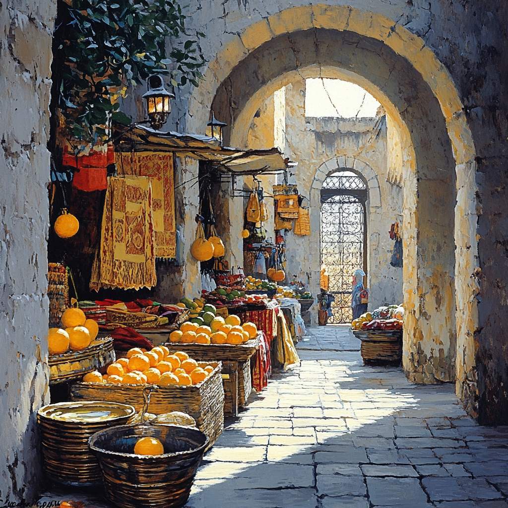 Walled Medina Street Market At Dawn Tunis Tunisia Number painting