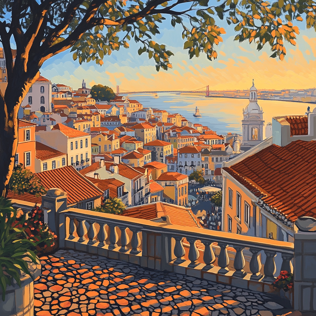 Cliffside Viewpoint Of Miradouro Da Senhora Do Monte Lisbon Portugal paint by color