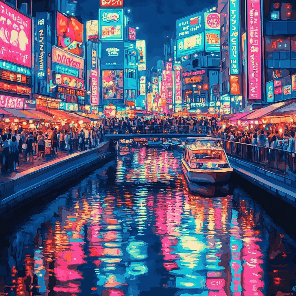 Neon Canyon Of Dotonbori Canal Night Osaka Japan paint by color
