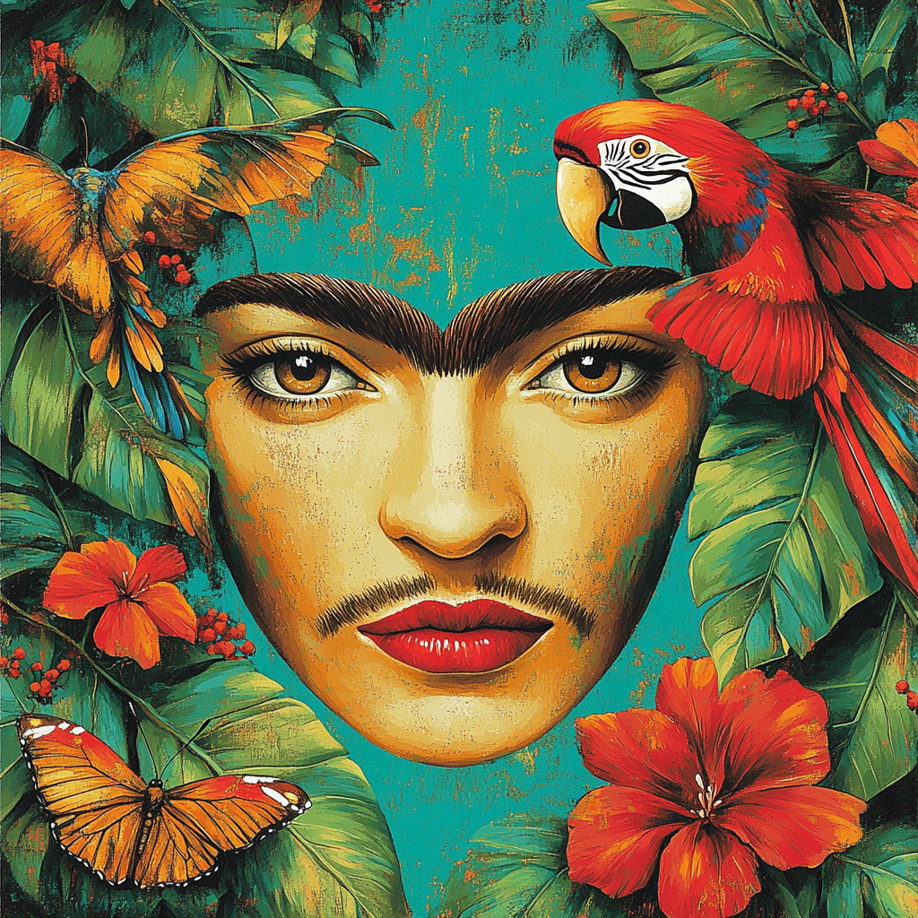 Frida Kahlo Inspired Portrait With Tropical Birds Painting by numbers kit