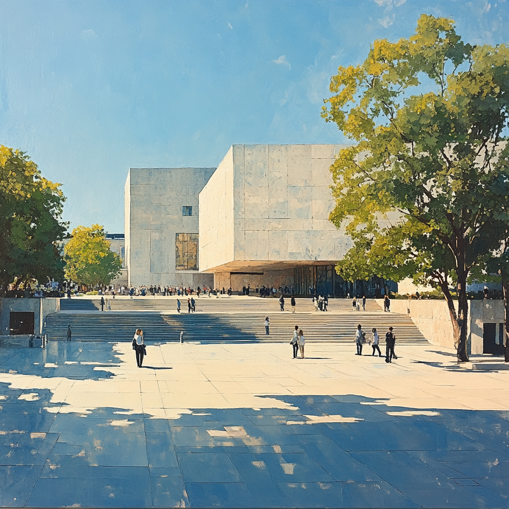 Brutalist Geometry Of The National Museum Of Western Art Plaza Tokyo Japan paint by number