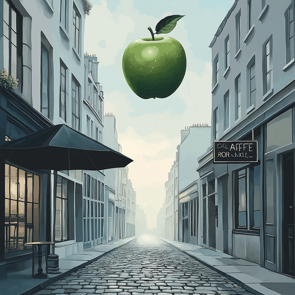 René Magritte Inspired Floating Apples And Umbrella paint by numbers