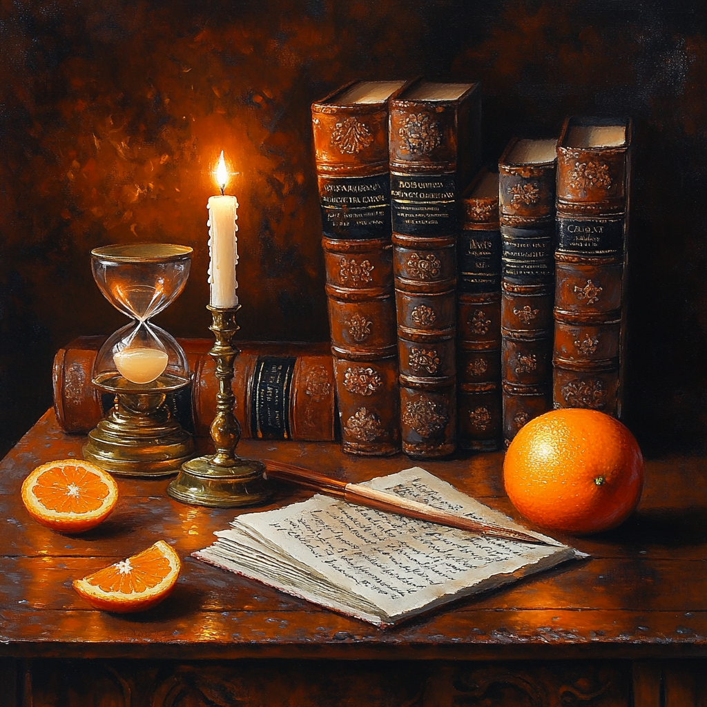 Rembrandt Inspired Candlelit Library Still Life paint by color