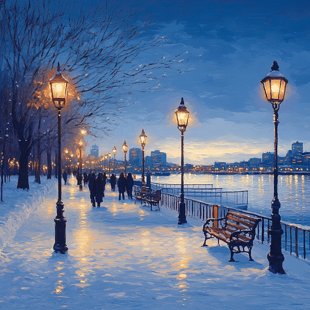 Winter Evening At The Old Port Promenade Montreal Canada paint by numbers