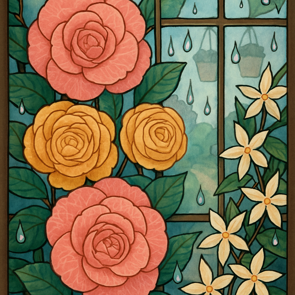 Glasshouse Rainfall, Floral Mosaic paint by numbers
