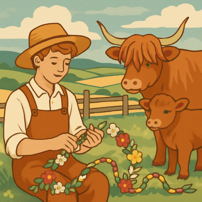 Meadow Weaving With Cow Silhouettes paint by number