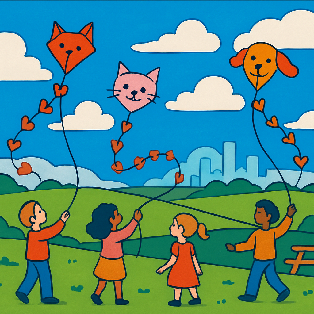 Valentines Day Kite Festival With Heart Tails Numbered painting kits