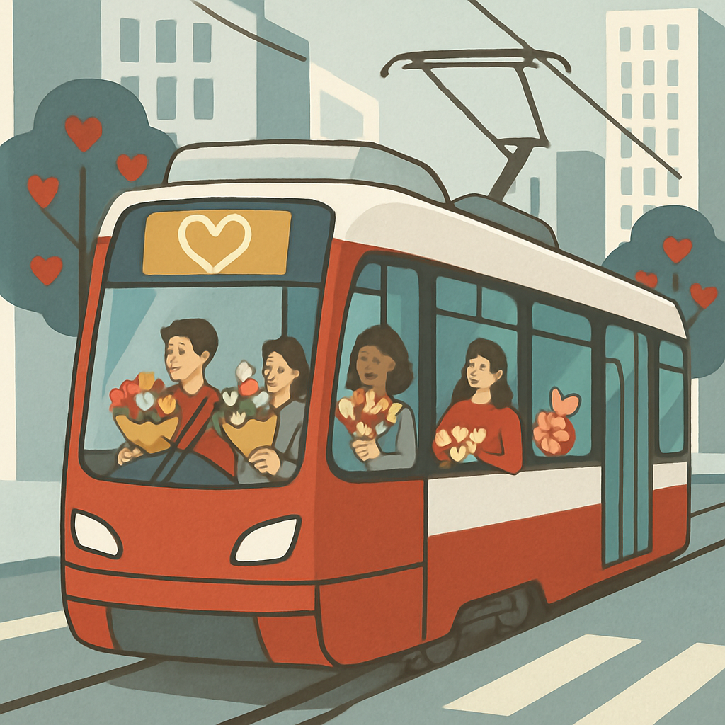 Valentines Day City Tram With Heart Route Map DIY paint by numbers