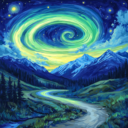 Van Gogh Inspired Aurora Mountain Pass Paint by numbers art