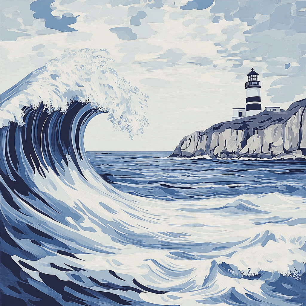 Hokusai Inspired Coastal Storm And Lighthouse Paint by numbers kits