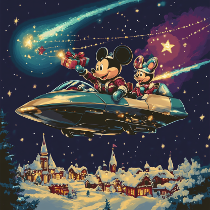 Mickey And Minnie Starship Sleigh Delivery Paint by numbers art