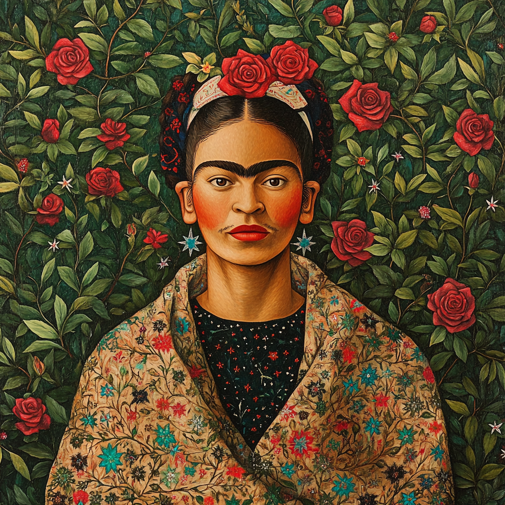 Frida Kahlo Inspired Garden Portrait With Cosmic Vines paint by numbers