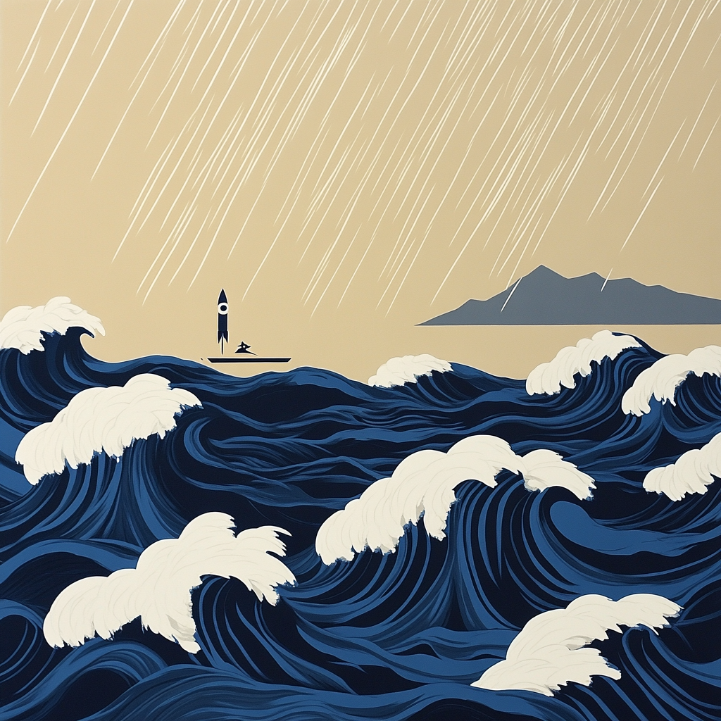 Hokusai Inspired Storm Waves And Distant Rocket Paint by numbers kits