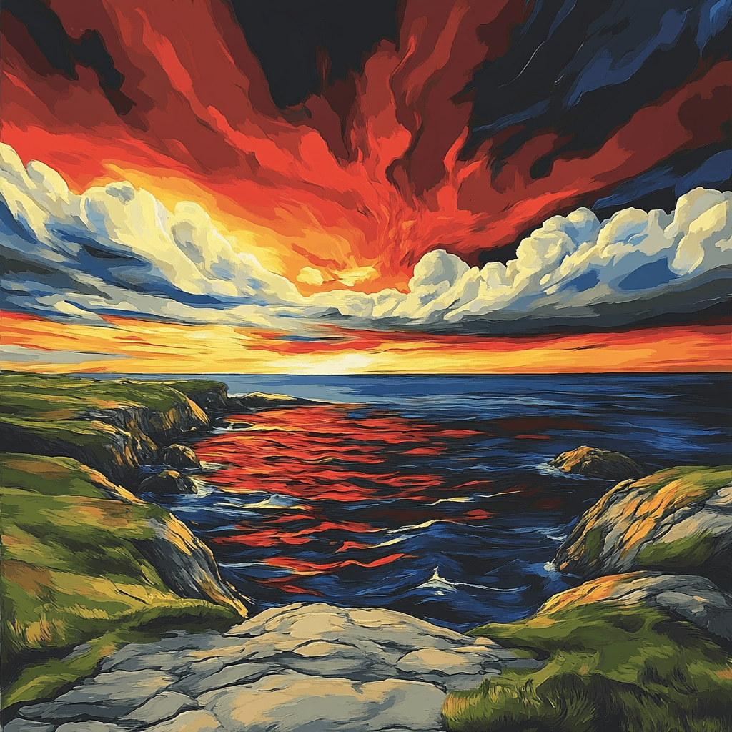 Edvard Munch Inspired Tectonic Twilight Fjord paint by color