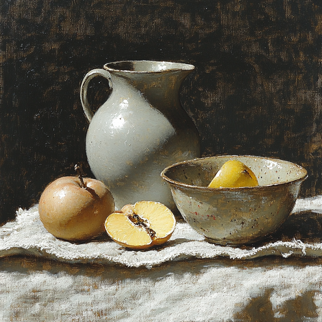 Diego Velázquez Inspired Silvery Bodegon Of Earthenware And Quince paint by numbers