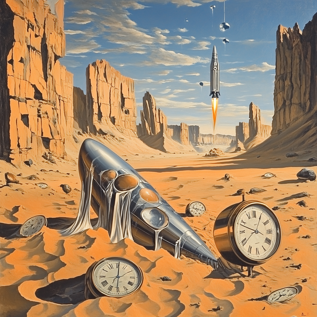 Salvador Dali Inspired Desert Of Melting Timepieces And Rockets DIY paint by numbers