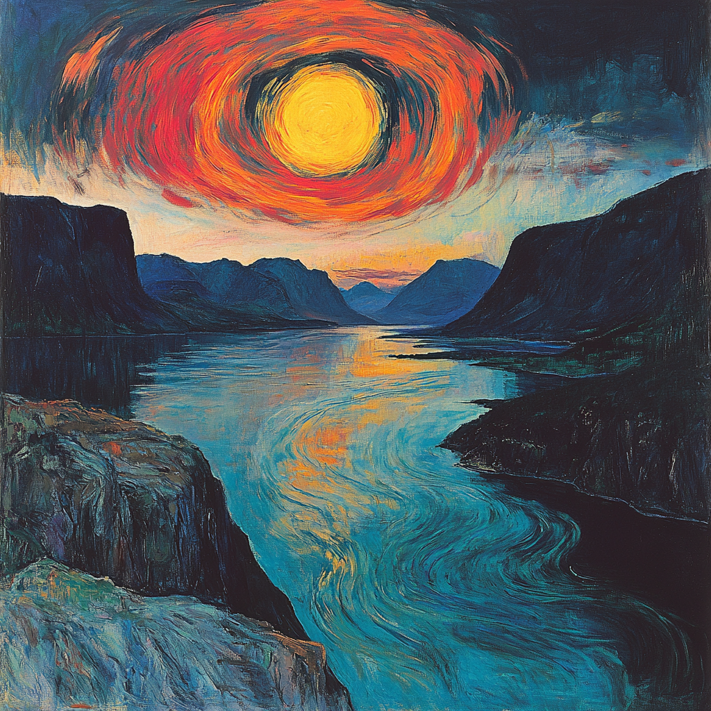 Edvard Munch Inspired Eclipse Over A Restless Fjord painting number kit