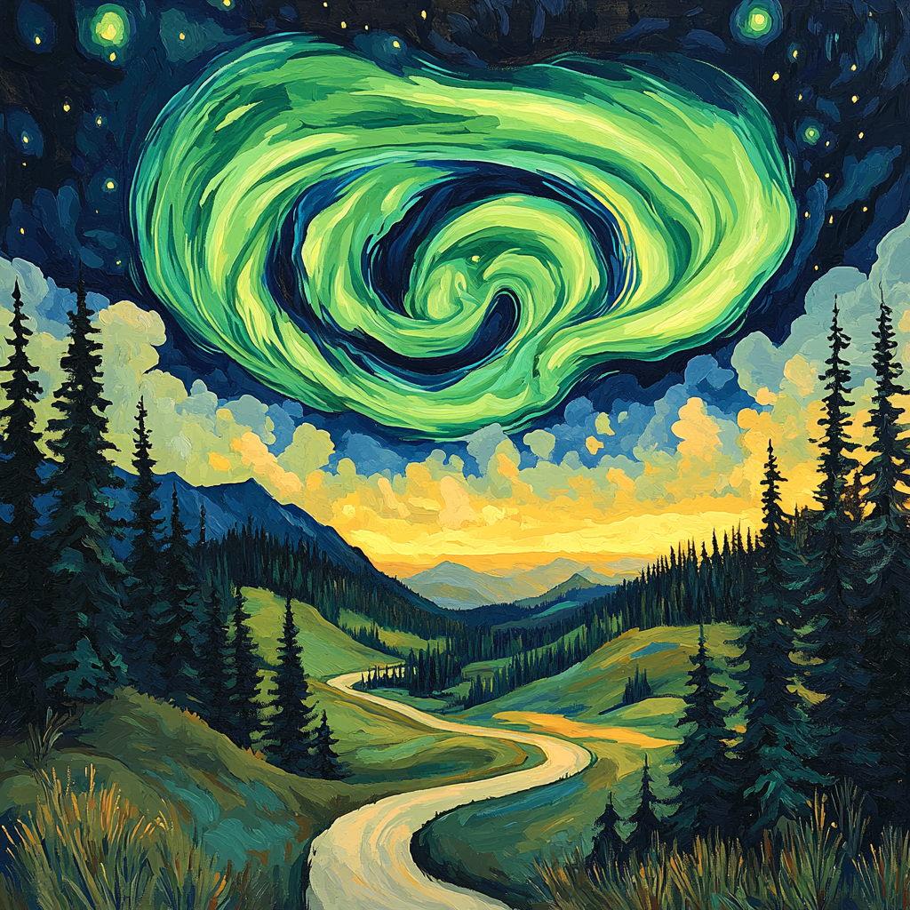 Edvard Munch Inspired Aurora Storm Through An Enchanted Pine Valley Painting by numbers kit