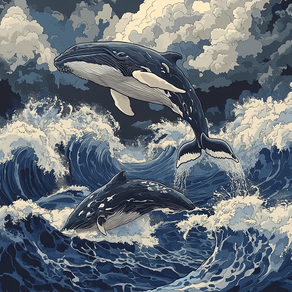 Katsushika Hokusai Inspired Stormy Ocean With Whales paint by numbers