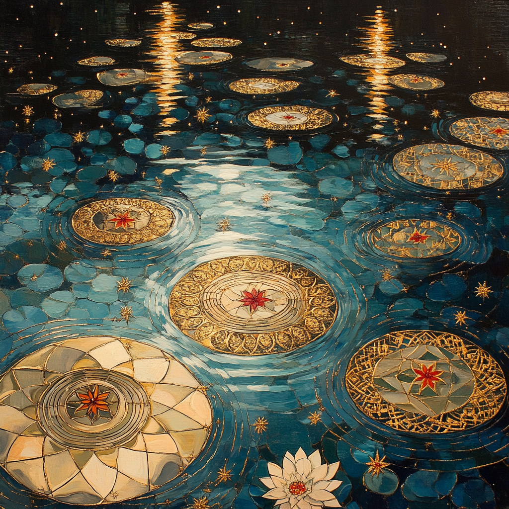 Gustav Klimt Inspired Celestial Lily Pond Mosaic Paint by numbers art