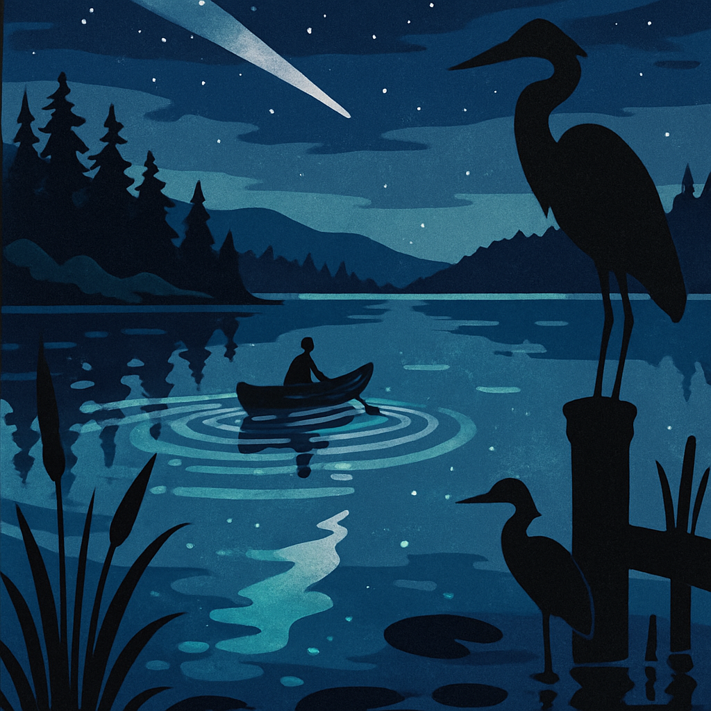 Canoe Drift On Lake Under Bioluminescent Sky paint by color