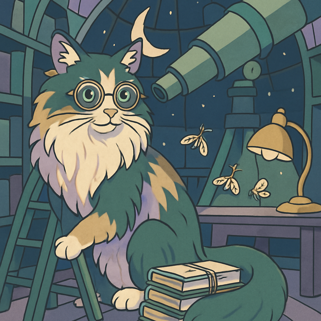 Moonlit Observatory With Cat Librarian Paint by numbers art