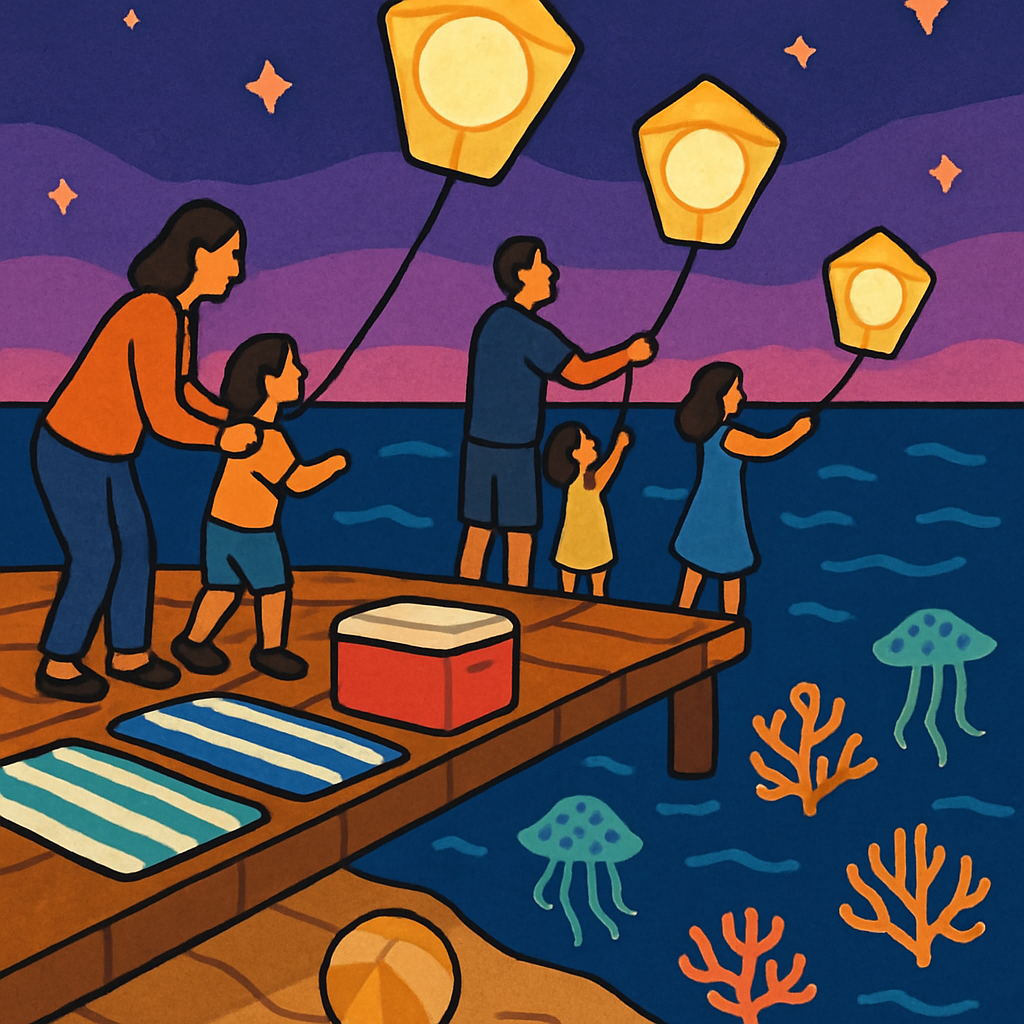 Kite Lanterns Over A Beach Boardwalk DIY paint by numbers
