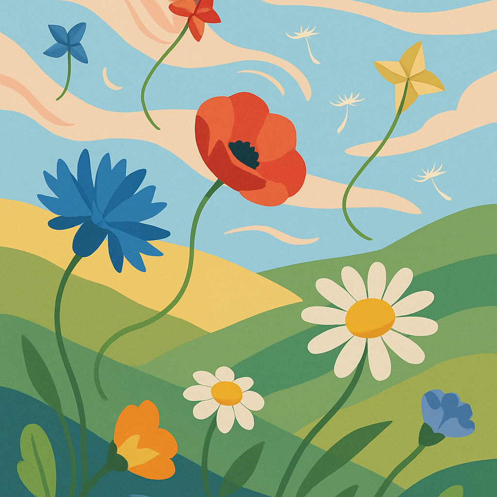 Kites Over The Meadow With Floral Breeze Painting by numbers kit